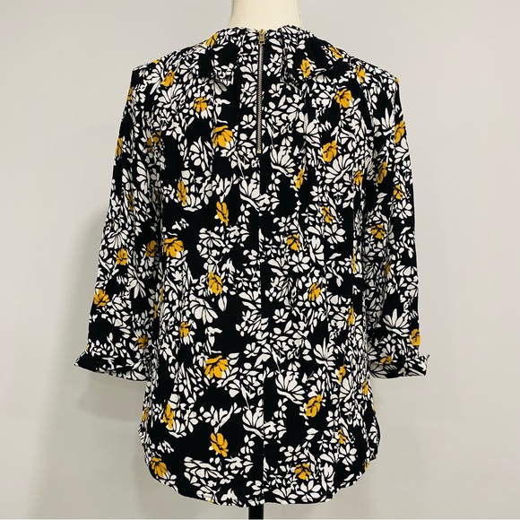 FRNCH Small/Medium Black Gold Floral Crepe Blouse Back Zipper Fairycore Cottage - Picture 2 of 16